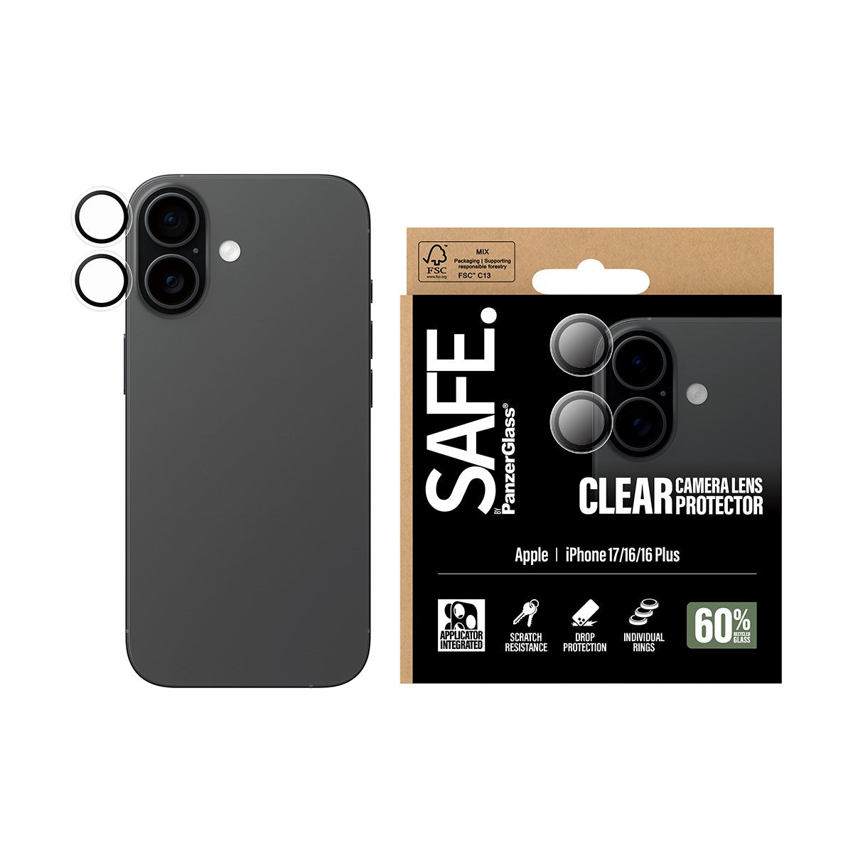 SAFE. by PanzerGlass® Camera Lens Protector Transparent iPhone 17 | iPhone 16 | 16 Plus